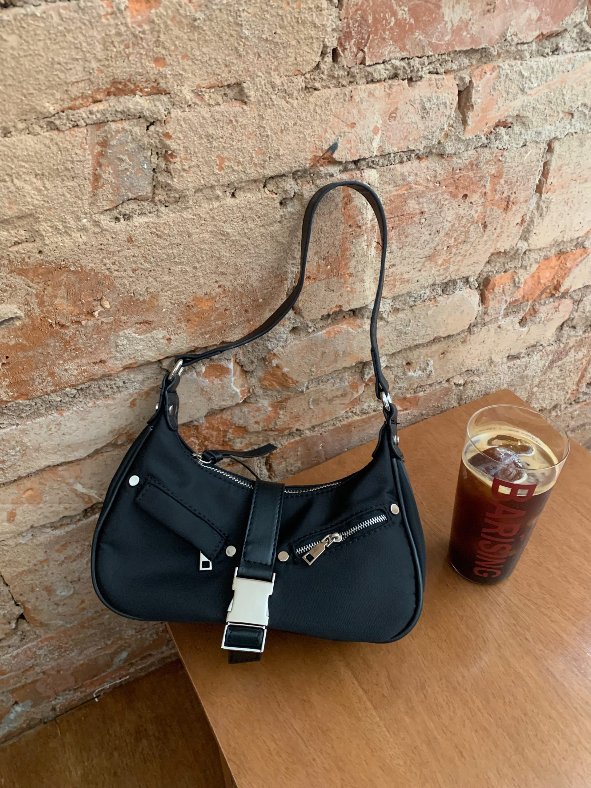Trendy Crescent Shoulder Bag - Functional Polyester Motorcycle Style