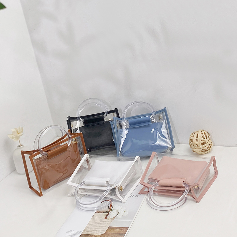 Women’s Small Transparent Handbag Set Korean Style Square Shoulder Bag
