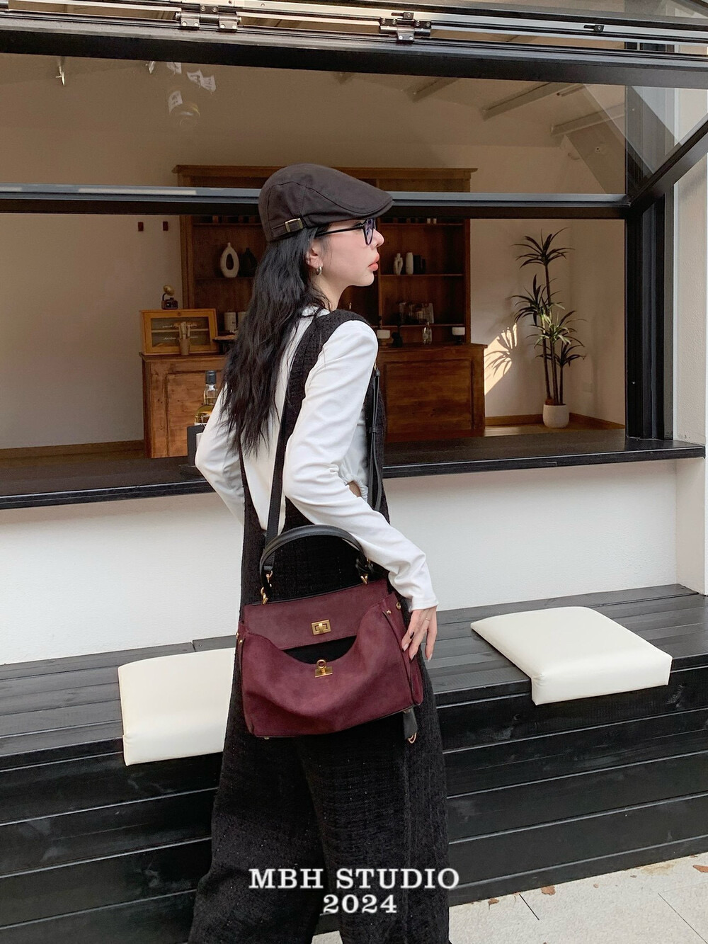 MBH Suede Patchwork Top Grain Leather Leopard Kelly Bag Lock Commuter Handbag with Charm and Shoulder Strap