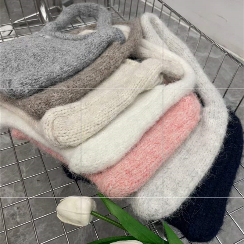 2024 Autumn Winter New Egg Korean Wool Knit Chunky Handheld Bag Solid Color Refined Handbag - Image 5
