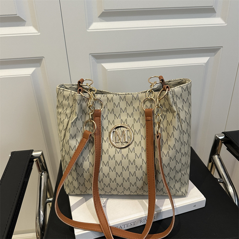 Women's Commuter Tote Bag New Trendy Fashion One-Shoulder Large Capacity Minimalist Retro Print Big Bag