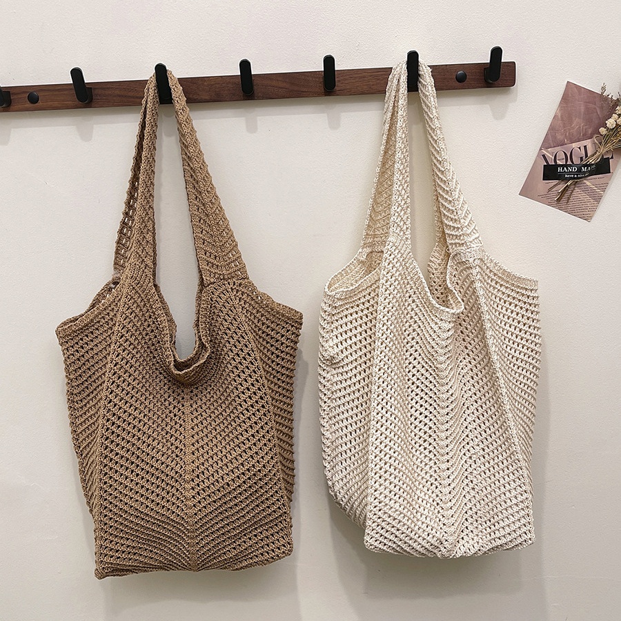 Women's Knitted Tote Bag 2025 Hollow Out Design Large Capacity Shoulder Bag