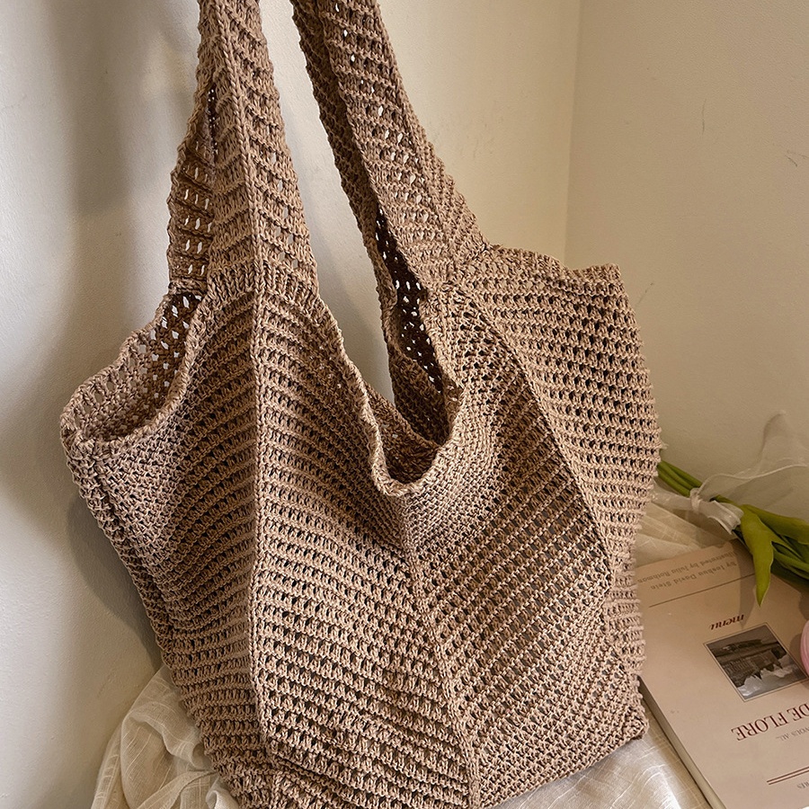 Women’s Knitted Tote Bag 2025 Hollow Out Design Large Capacity Shoulder Bag