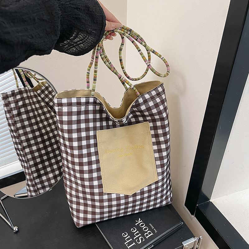 Korean Double-Sided Plaid One-Shoulder Tote Bag Large Capacity Commuter Underarm Bag for Women