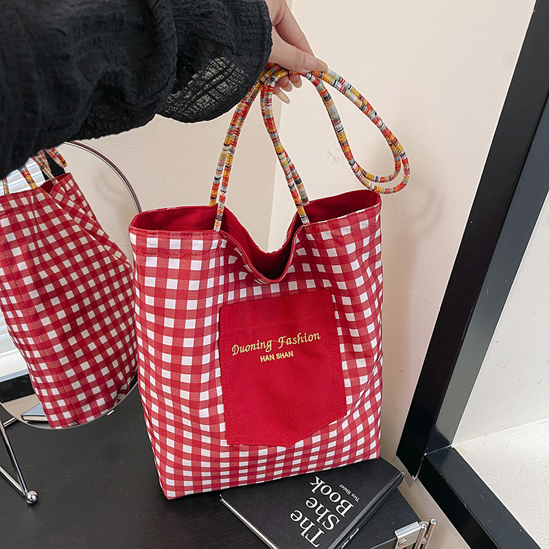 Korean Double-Sided Plaid One-Shoulder Tote Bag Large Capacity Commuter Underarm Bag for Women - Image 3