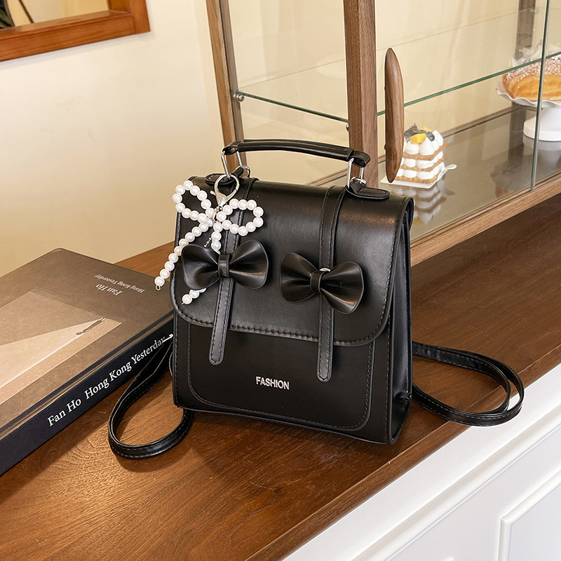 Korean Solid Color Preppy Commuter Backpack for Women 2025 New Trendy Bow Shoulder Handbag Crossbody Bag