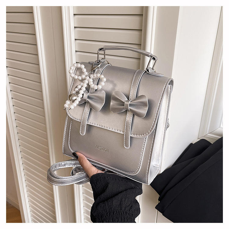 Korean Solid Color Preppy Commuter Backpack for Women 2025 New Trendy Bow Shoulder Handbag Crossbody Bag