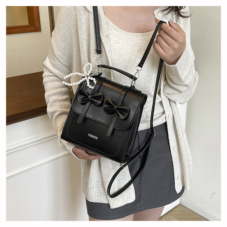 Korean Solid Color Preppy Commuter Backpack for Women 2025 New Trendy Bow Shoulder Handbag Crossbody Bag - Image 3