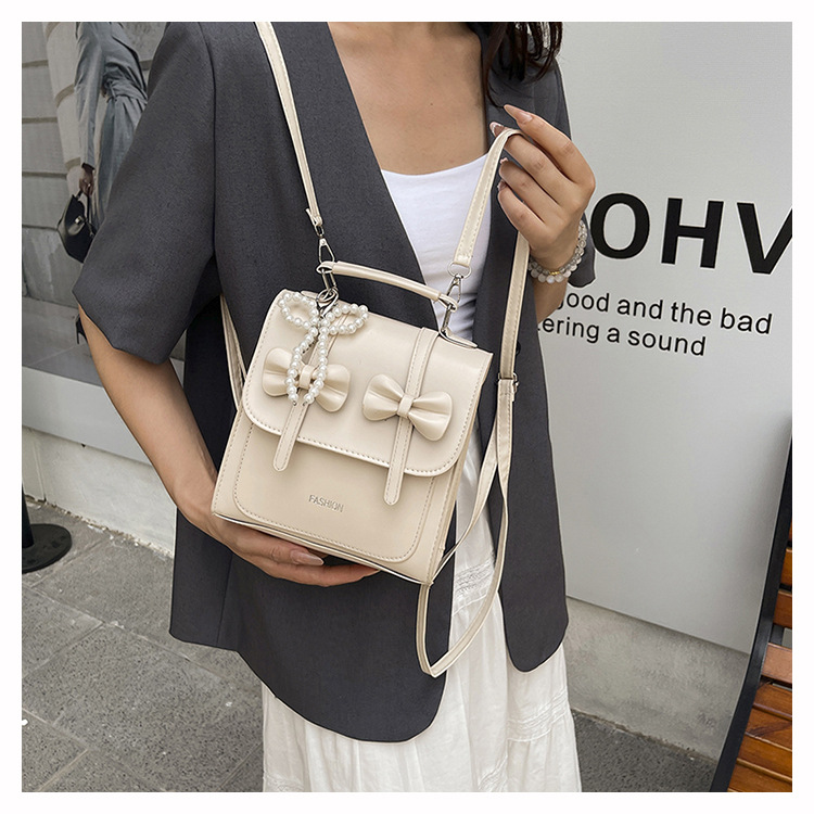 Korean Solid Color Preppy Commuter Backpack for Women 2025 New Trendy Bow Shoulder Handbag Crossbody Bag - Image 4