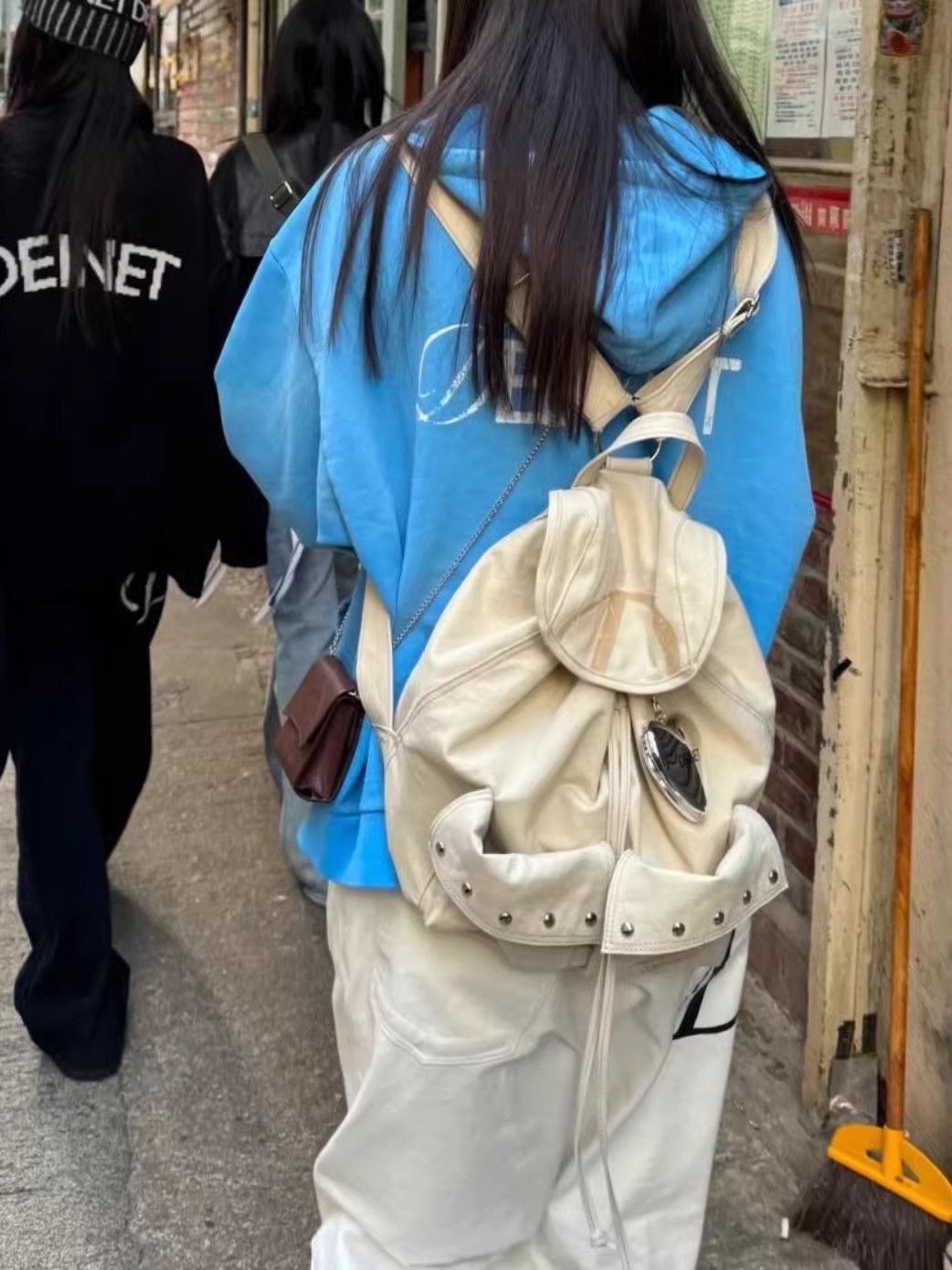 Deinet Korean Niche Backpack 2025 New Drawstring Pocket Rivet Canvas Large Capacity Bag