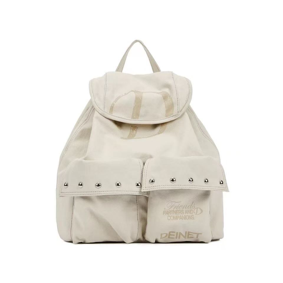 Deinet Korean Niche Backpack 2025 New Drawstring Pocket Rivet Canvas Large Capacity Bag - Image 5