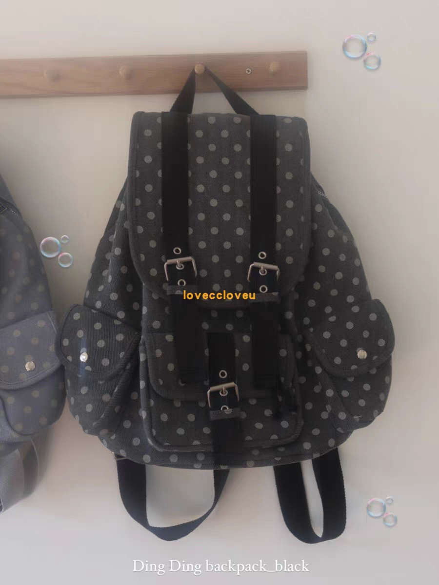 Korean Niche Retro Japanese Polka Dot Pocket Backpack Large Capacity Cotton Casual Bag
