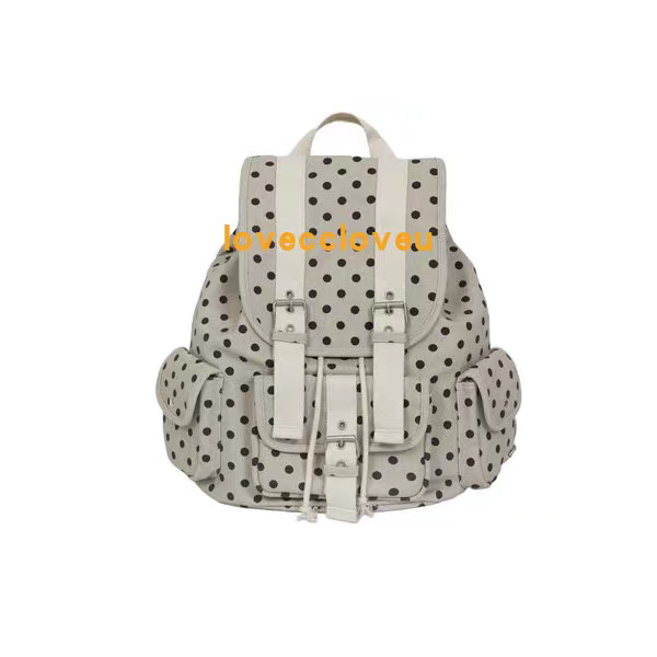 Korean Niche Retro Japanese Polka Dot Pocket Backpack Large Capacity Cotton Casual Bag