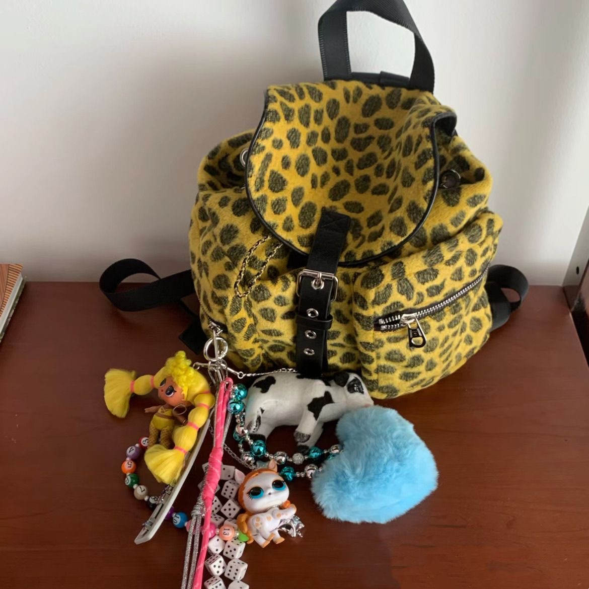 Korean Style Leopard Print Backpack for Women Large Capacity Student Commuter Bag