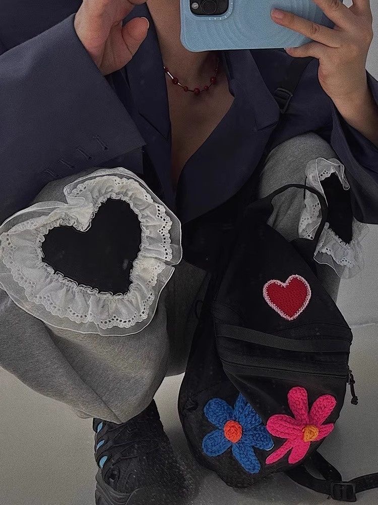 Korean Dongdaemun Large Heart Flower Patchwork Lightweight Travel Backpack - Image 2